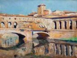 Vue Du Ponte Vecchio A Florence by Lucien Hector Jonas