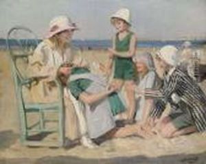 Jeu De Devinettes Sur La Plage, La Famille De L'artiste by Lucien Hector Jonas