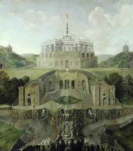 View from the Riesenkopf Waterfalls over the Distorted Water-grotto to the Octagon after 1716
