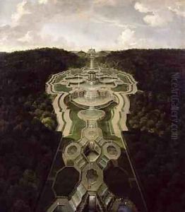 View over the Great Plaza with Temple at the Beginning of the Second Third of the Waterfalls to the Octagon after 1716 by Jan van Nickelen