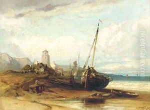 On the beach at low tide by Jules Achille Noel
