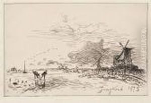 Canal En Hollande, Pres De Rotterdam (hiver) by Johan Barthold Jongkind