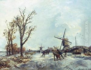 Skaters By A Windmill by Johan Barthold Jongkind