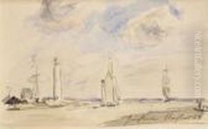 Voiliers A La Sortie Du Port De Honfleur by Johan Barthold Jongkind