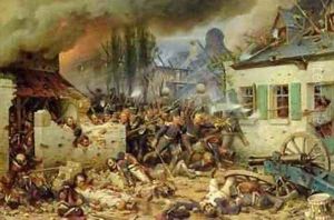 Attacking the Prussians in Plancenoit in the Battle of Waterloo 1863 by Adolf Northern