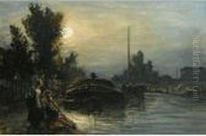 Clair De Lune Sur La Riviere, Hollande by Johan Barthold Jongkind