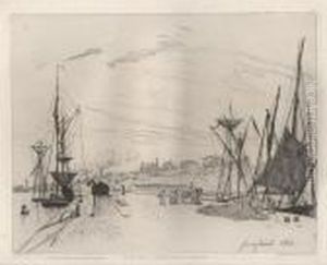 Vue Du Port Au Chemin De Fer A Honfleur by Johan Barthold Jongkind