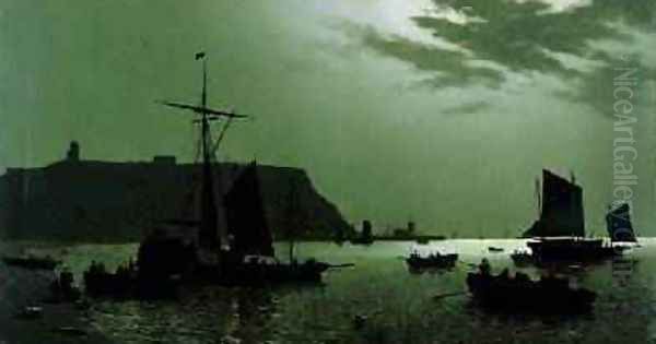 Scarborough Castle Hill and Harbour by Moonlight 1876 - view 1