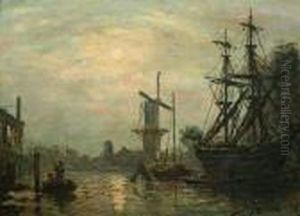 Harbor Scene With Windmill by Johan Barthold Jongkind