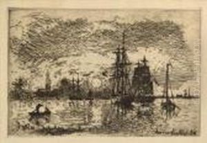Soleil Couchant, Port D'anvers. by Johan Barthold Jongkind