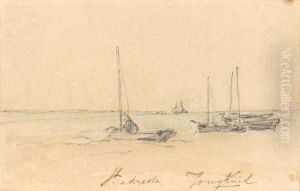 Barques Sur La Greve A Saint Adresse by Johan Barthold Jongkind