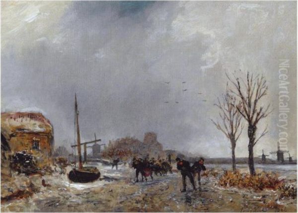 Many Skaters On A Frozen Canal - view 1