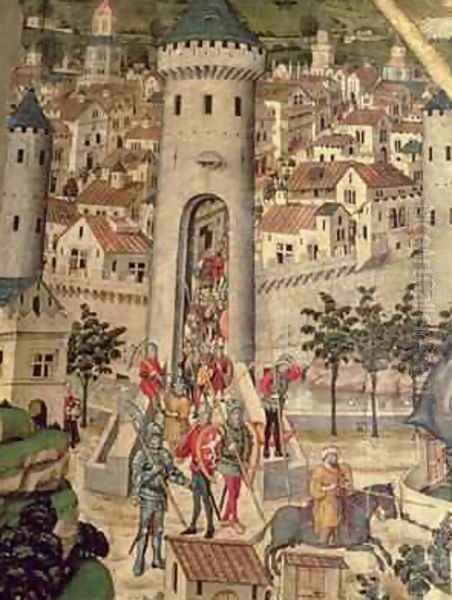Saint Jordi Altarpiece detail showing the conquest of the City of Majorca by the army of James I 1229 - view 1