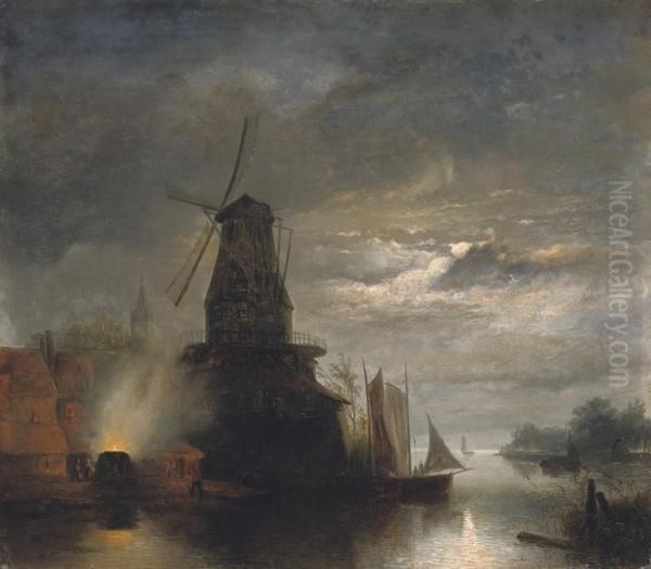 Moulin Et Scierie, Hollande: Windmill On The Water, Holland - view 1