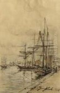 Boats In The Harbour by Johan Barthold Jongkind