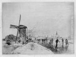 Vue De La Ville De Maaslins (hollande) by Johan Barthold Jongkind
