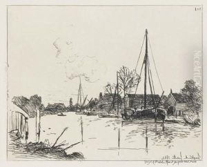 Le Canal. Planches Du Cahier Des
Six Eaux-fortes. 165 X 213. Eau-forte. Epreuve Sur Verge Avec Fond De
Teinte, A Grandes Marges by Johan Barthold Jongkind