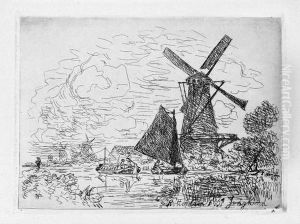 Moulins En Hollande (rotterdam). 1861. by Johan Barthold Jongkind