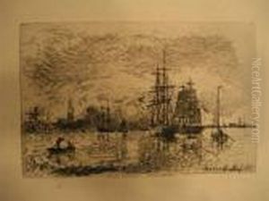 Soleil Couchant - Port D'anvers. 1868. by Johan Barthold Jongkind