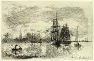 Soleil Couchant, Port D'anvers by Johan Barthold Jongkind