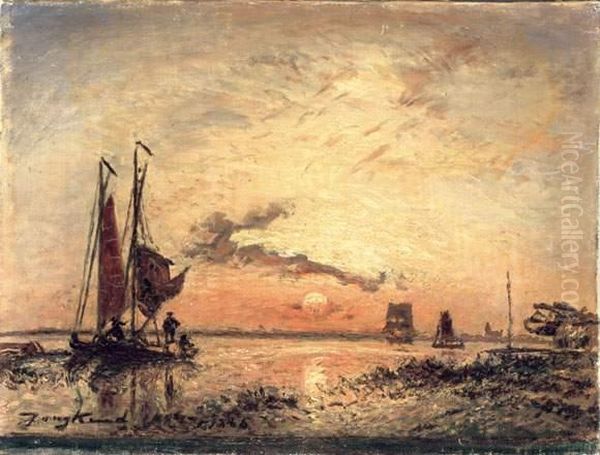 Huile Sur Toile, Signee Et Datee
1886 En Bas A Gauche. Inscription Sur Le Chassis : Soleil Couchant Sur
L'escaut, Pres D'anvers, 30 Sept. 1868. Au Fond, Le Village
D'oosterweel. - view 1
