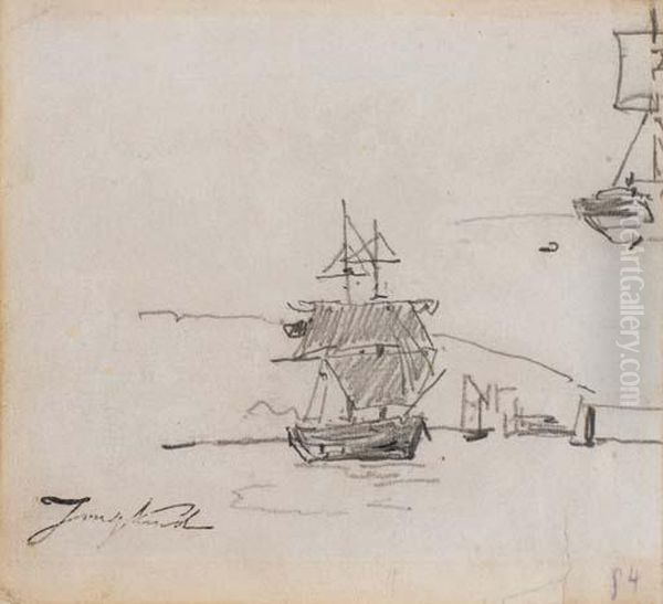 Un Bateau Deux Mats Dans Une Rade, Etude Subsidiaire De Bateau - view 1