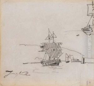 Un Bateau Deux Mats Dans Une Rade, Etude Subsidiaire De Bateau by Johan Barthold Jongkind