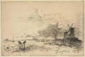 Canal De Hollande, Pres De Rotterdam by Johan Barthold Jongkind