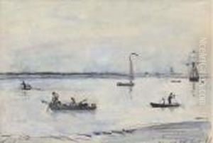 Boats On An Estuary, Antwerp by Johan Barthold Jongkind