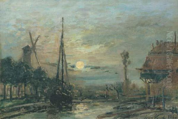 Canal Au Clair De Lune A Schiedam - view 1