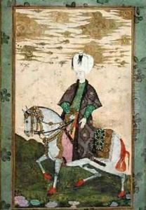 Equestrian portrait of Sultan Osman II 1603-22 1618 by Nakshi