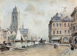 Platz Am Kanal In Dordrecht. by Johan Barthold Jongkind