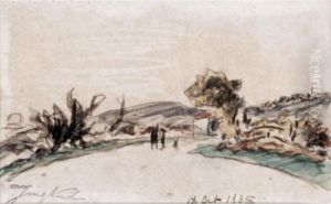 Personnages Sur La Route De Balbins by Johan Barthold Jongkind