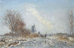 Patineurs Aux Environs De Rotterdam by Johan Barthold Jongkind