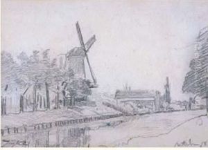 Moulin Au Bord D'une Riviere, Rotterdam by Johan Barthold Jongkind