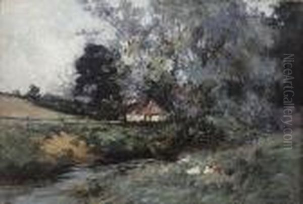 Paysage En Bleu (country Landscape With Ducks And Cottage) - view 1