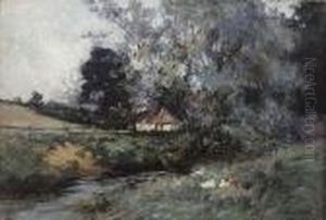 Paysage En Bleu (country Landscape With Ducks And Cottage) by Johan Barthold Jongkind