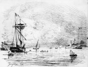 Sortie Du Port De Honfleur. 1864. by Johan Barthold Jongkind