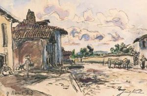 A Village Street (recto) And Studies Of Peasants (verso) by Johan Barthold Jongkind