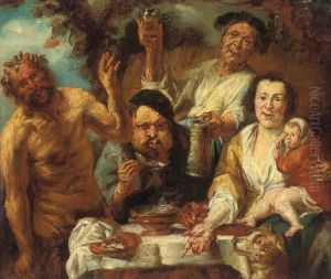 A Satyr And Three Peasants Feasting by Jacob Jordaens