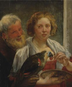 A Bearded Man And A Woman With A Parrot: "unrequited Love" by Jacob Jordaens