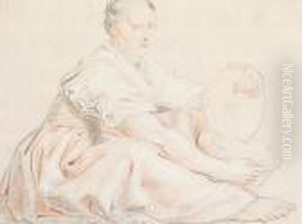 A Seated Woman Holding A Basket - view 1