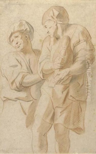 Two Figures, One Playing The Bagpipes - view 1