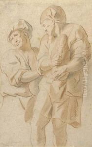 Two Figures, One Playing The Bagpipes by Jacob Jordaens