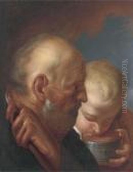 A Man And A Boy Drinking From A Bowl - view 1