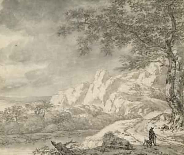 Mountainous Landscape with a Hiker - view 1