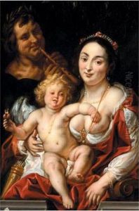 Venus And Cupid With A Flute-player by Jacob Jordaens