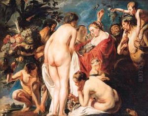 An Allegory Of Abundance: Nymphs And Satyrs Offering Fruit Topomona