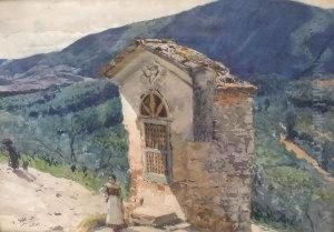 Girl Standing By A Hilltop Shrine by Pio Joris
