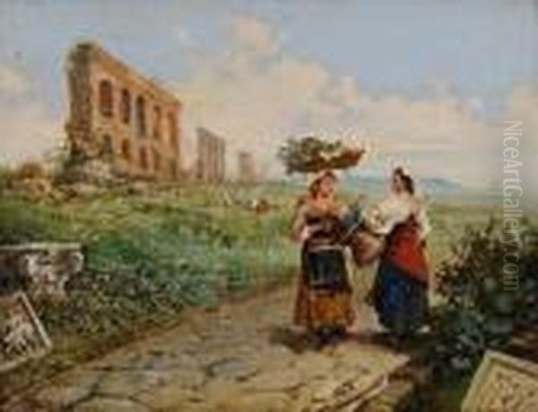 Campagna Romana Con Contadine Sullo Sfondodell'acquedotto Claudio - view 1